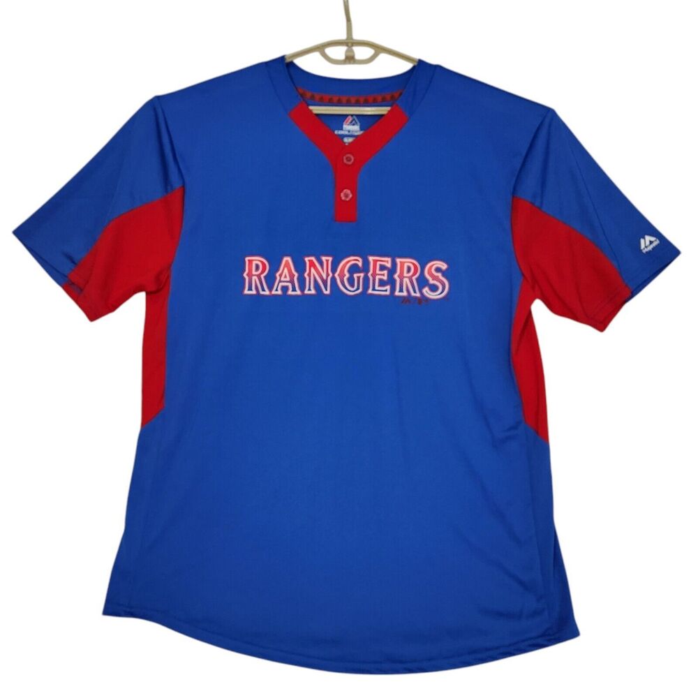 Texas Rangers Shirt Mens XL Blue MLB Baseball Crew Neck Short Sleeve Cool Base